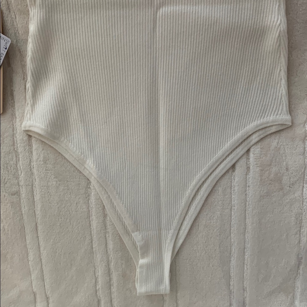 Sweet Rain Off-white Ribbed Off-Shoulder Bodysuit One Piece - Picture 8 of 8